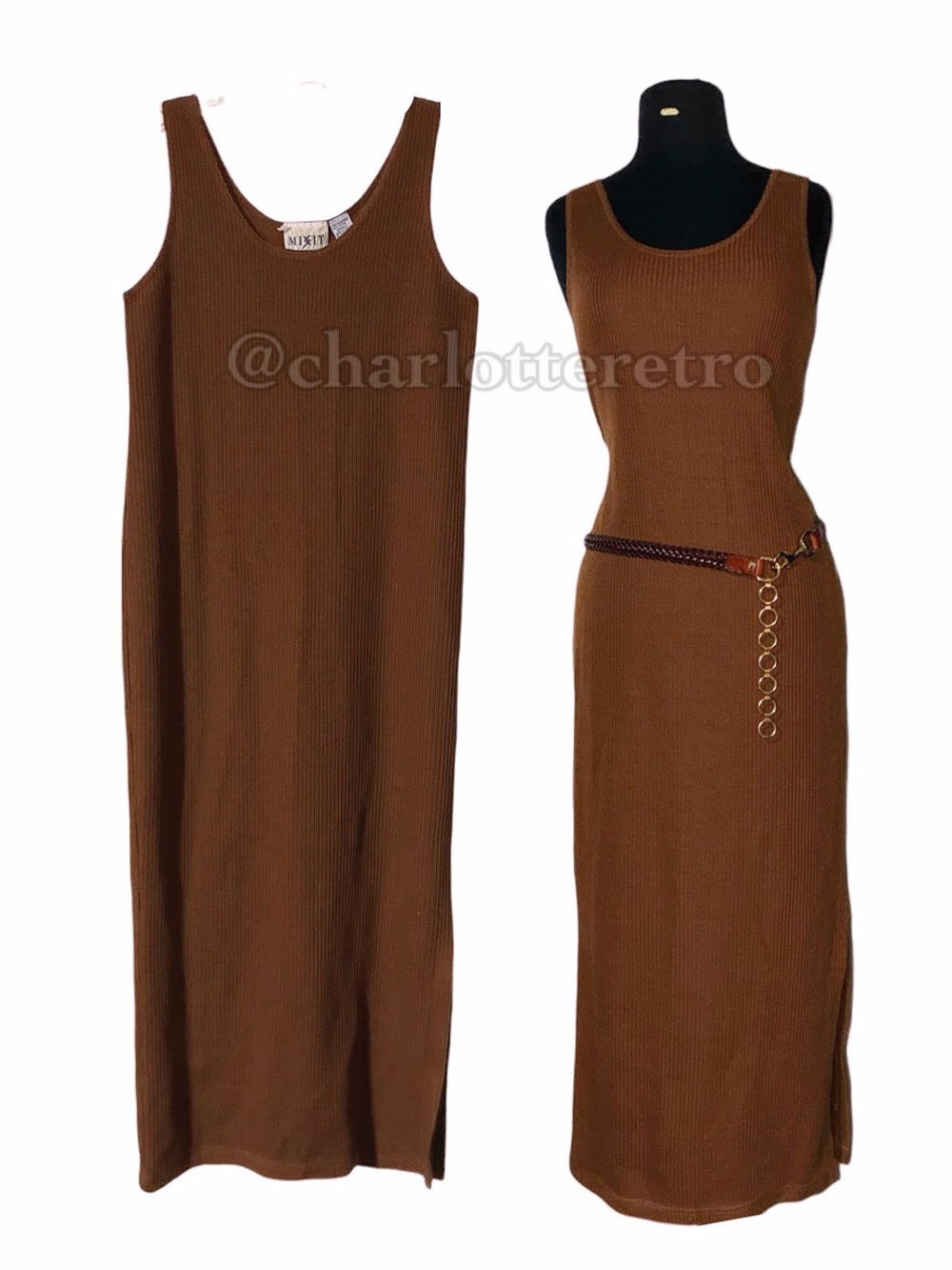 vtg MIXIT Ribbed Tank Midi Dress • Macau